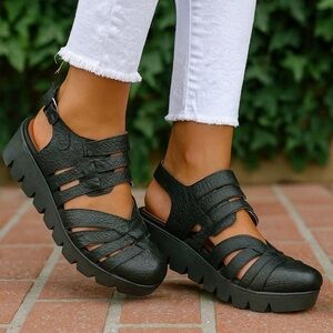 STIU Black Closed Toe Vegan Fisherman Sandals, 41